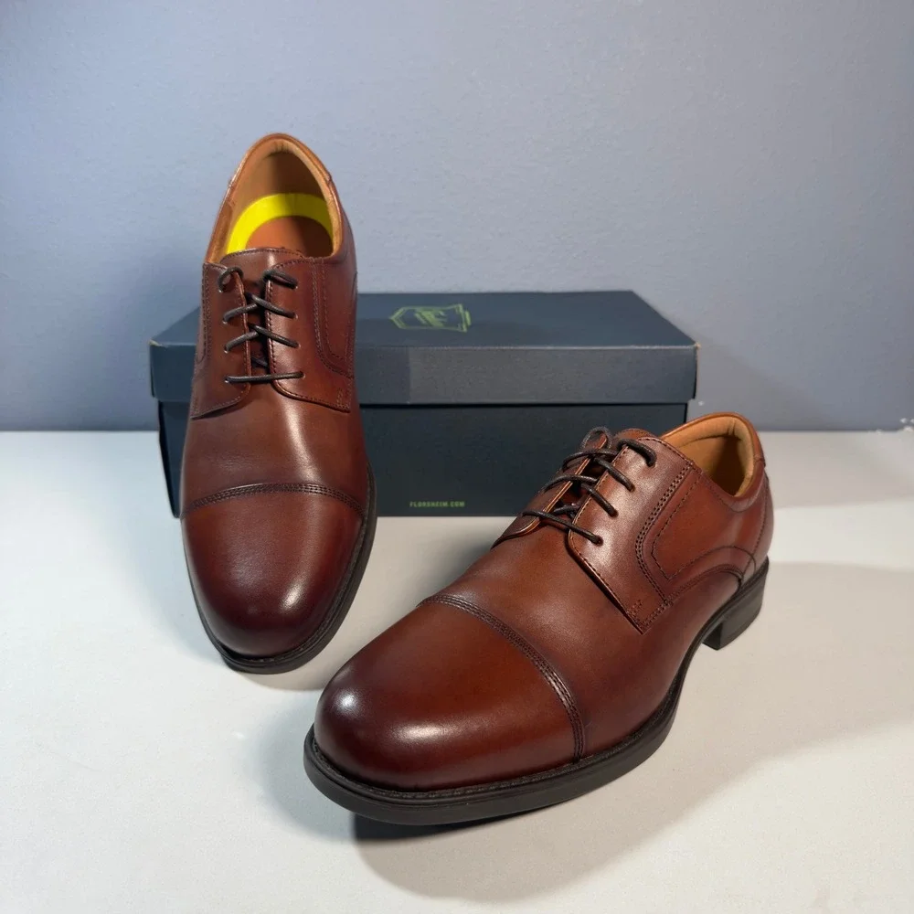 Florsheim Cap Toe Oxford Mens 11D Cognac New Comfortech Leather Dress Shoes NIB